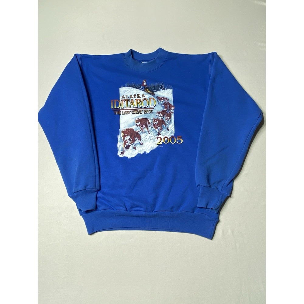 Vintage 2005 Iditarod Alaska Crewneck Sweatshirt Sled Dog Race Jerzees Blue